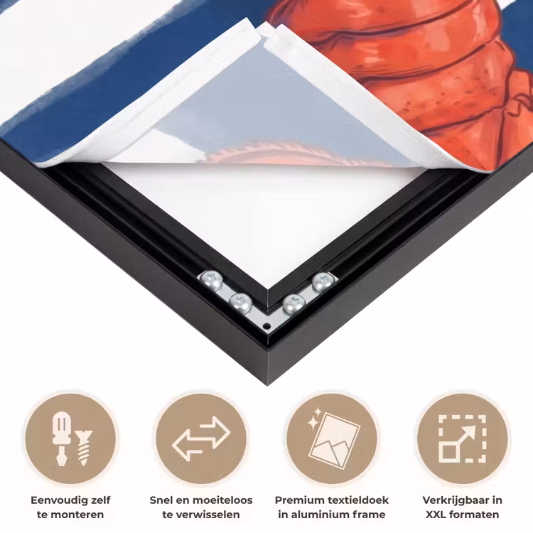 Schaaldier - Kreeft - Marine - Illustratie - Rood Textielframe zwart klein -USP_closeupNL