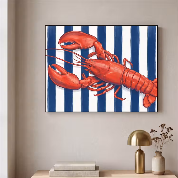 Schaaldier - Kreeft - Marine - Illustratie - Rood Textielframe zwart klein -sfeer2