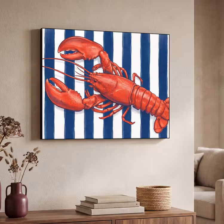 Schaaldier - Kreeft - Marine - Illustratie - Rood Textielframe zwart klein -sfeer3