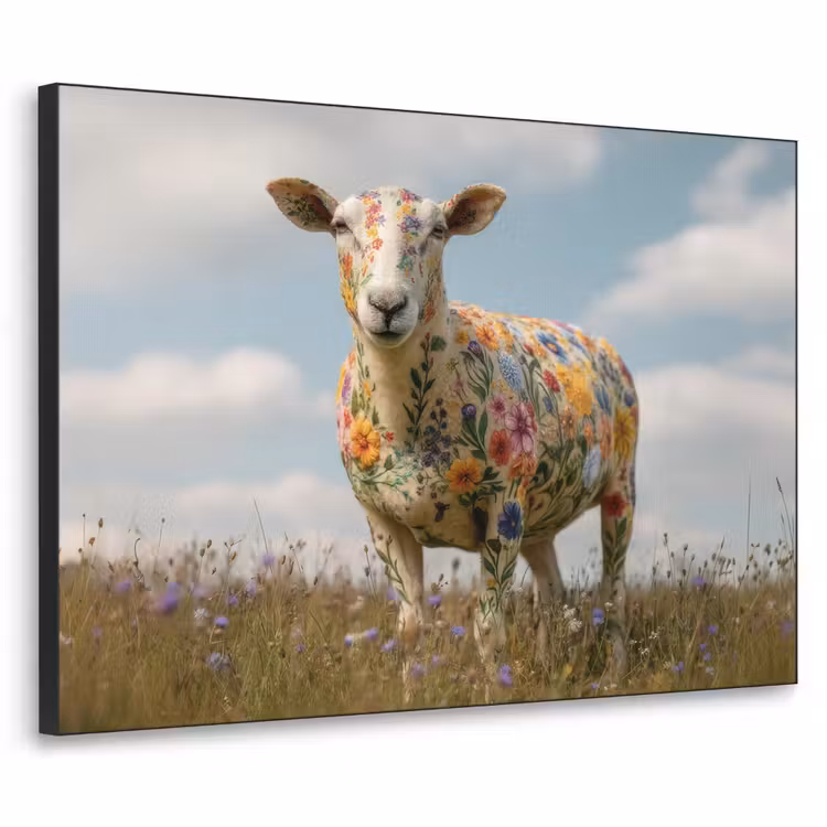 Schaap - Bloemen - Weide Textielframe - compleet frame klein -3d