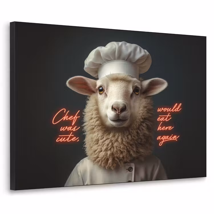 Schaap - Kokskleding - Neon - Quote Textielframe - compleet frame klein -3d