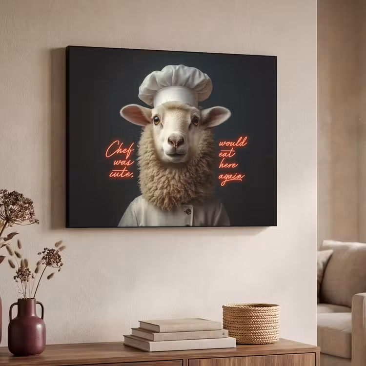 Schaap - Kokskleding - Neon - Quote Textielframe zwart klein -sfeer3