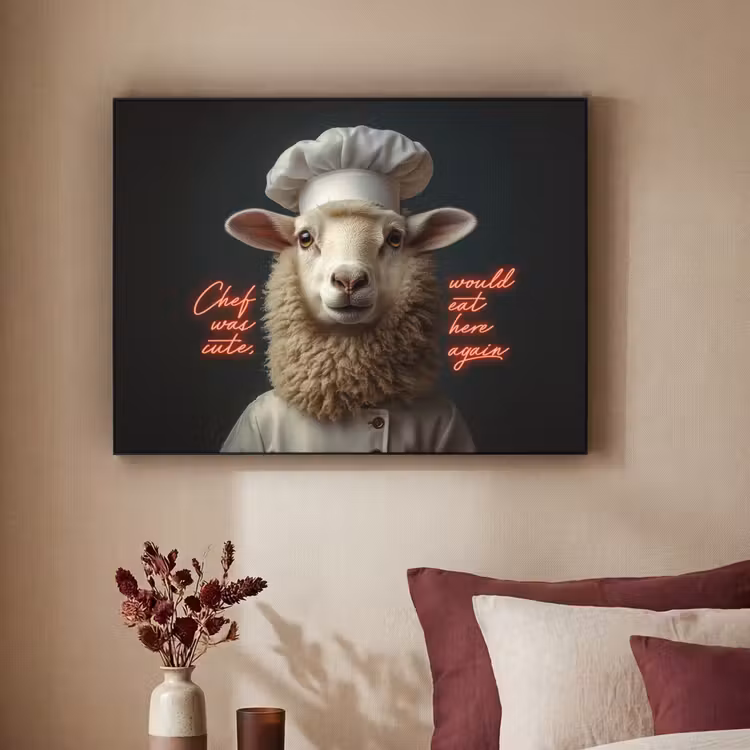 Schaap - Kokskleding - Neon - Quote Textielframe - compleet frame klein -sfeer1
