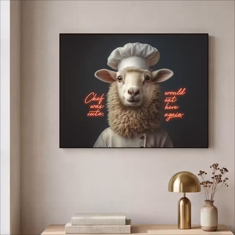 Schaap - Kokskleding - Neon - Quote Textielframe - compleet frame klein -sfeer2