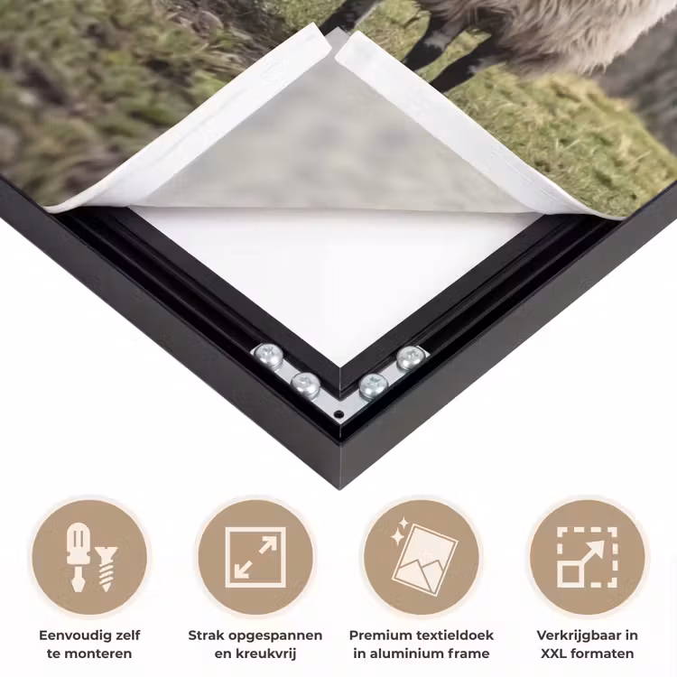 Schapen - Rij - Weide - Dieren - Platteland Textielframe zwart klein -USP_feed_closeupNL