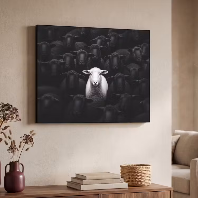 Schapen - Wit - Duisternis Textielframe - compleet frame klein -sfeer3