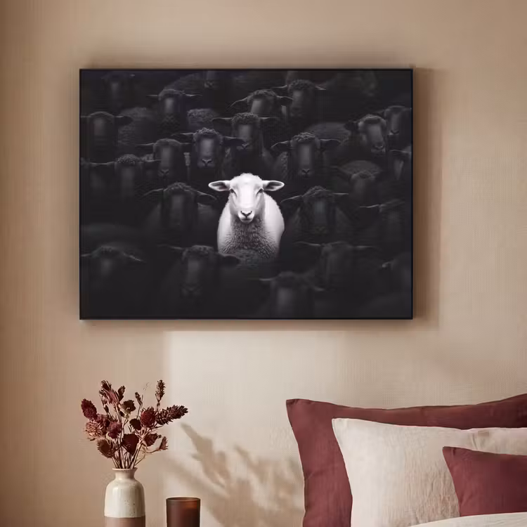 Schapen - Wit - Duisternis Textielframe - compleet frame klein -sfeer1