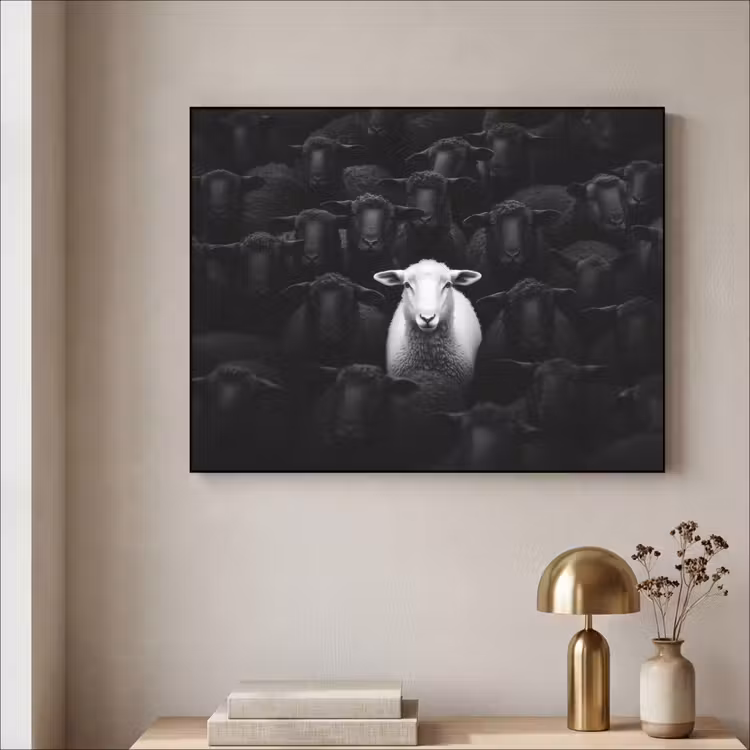 Schapen - Wit - Duisternis Textielframe zwart klein -sfeer2