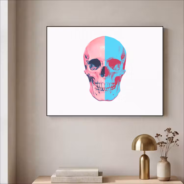 Schedel - Grafisch - Roze - Verdeeld Textielframe - compleet frame klein -sfeer2