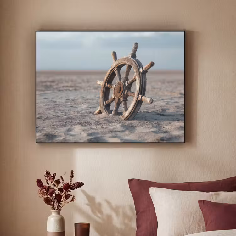 Scheepsstuur - Hout - Bruin - Zand Textielframe - compleet frame klein -sfeer1