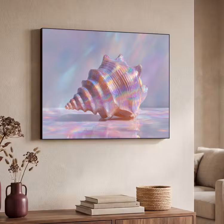 Schelp - Glanzend - Regenboogtinten Textielframe zwart klein -sfeer3