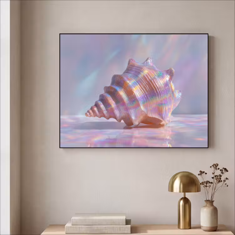 Schelp - Glanzend - Regenboogtinten Textielframe - compleet frame klein -sfeer2