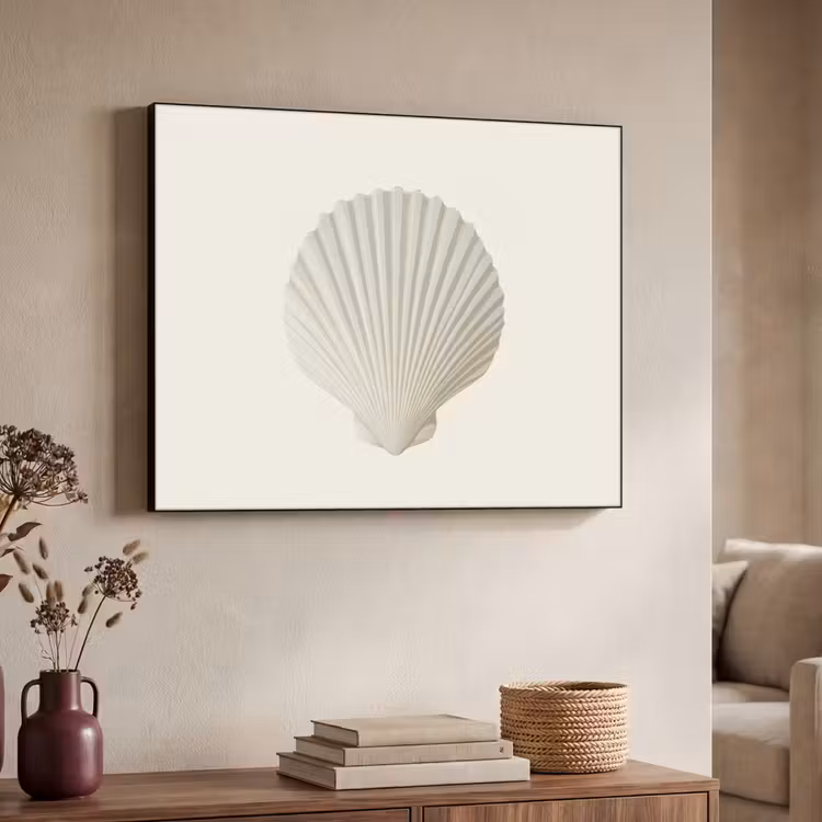 Schelp - Minimalistisch - Wit Textielframe zwart klein -sfeer3