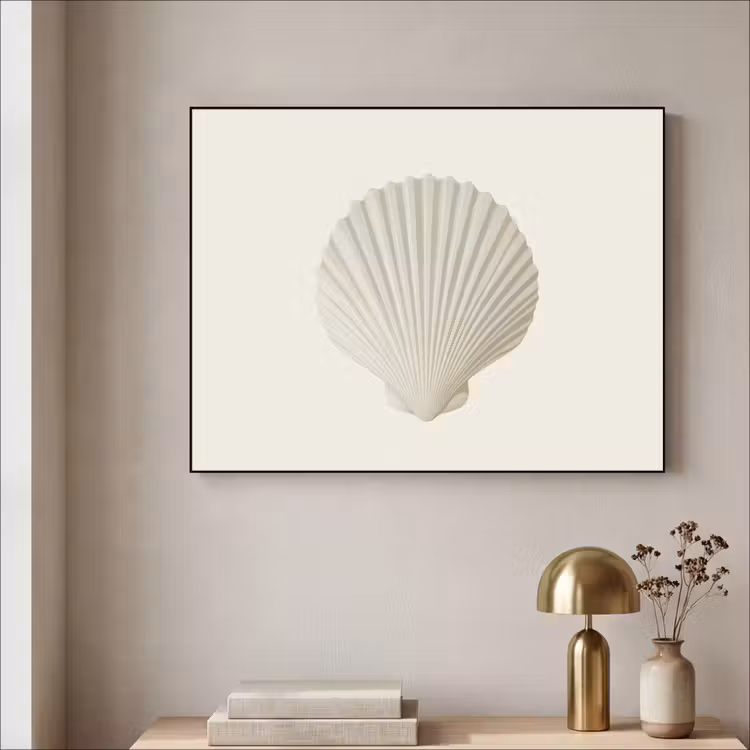 Schelp - Minimalistisch - Wit Textielframe zwart klein -sfeer2