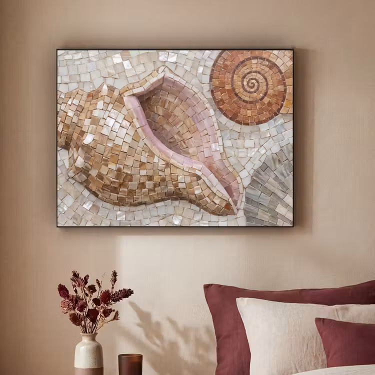 Schelp - Mozaïek - Zee - Beige - Modern Textielframe zwart klein -sfeer1