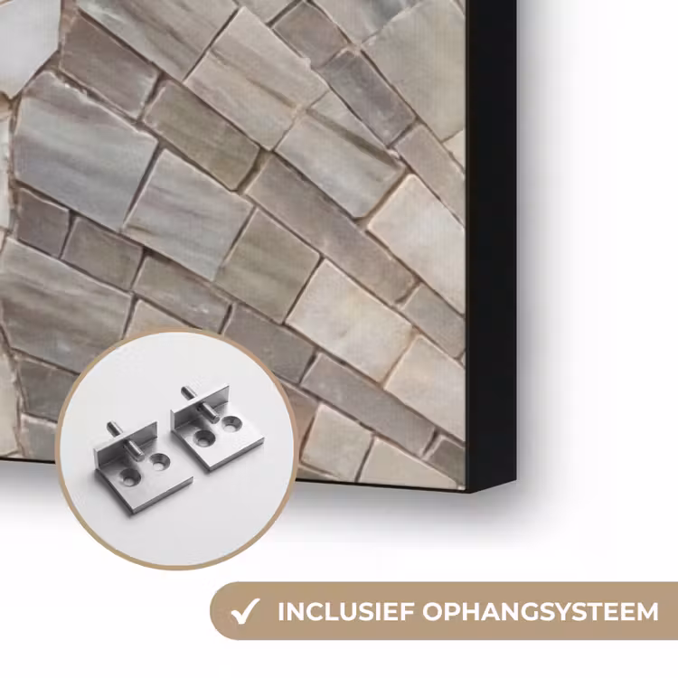 Schelp - Mozaïek - Zee - Beige - Modern Textielframe zwart klein -USP_ophangsysteemNL
