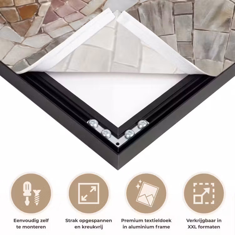 Schelp - Mozaïek - Zee - Beige - Modern Textielframe zwart klein -USP_feed_closeupNL