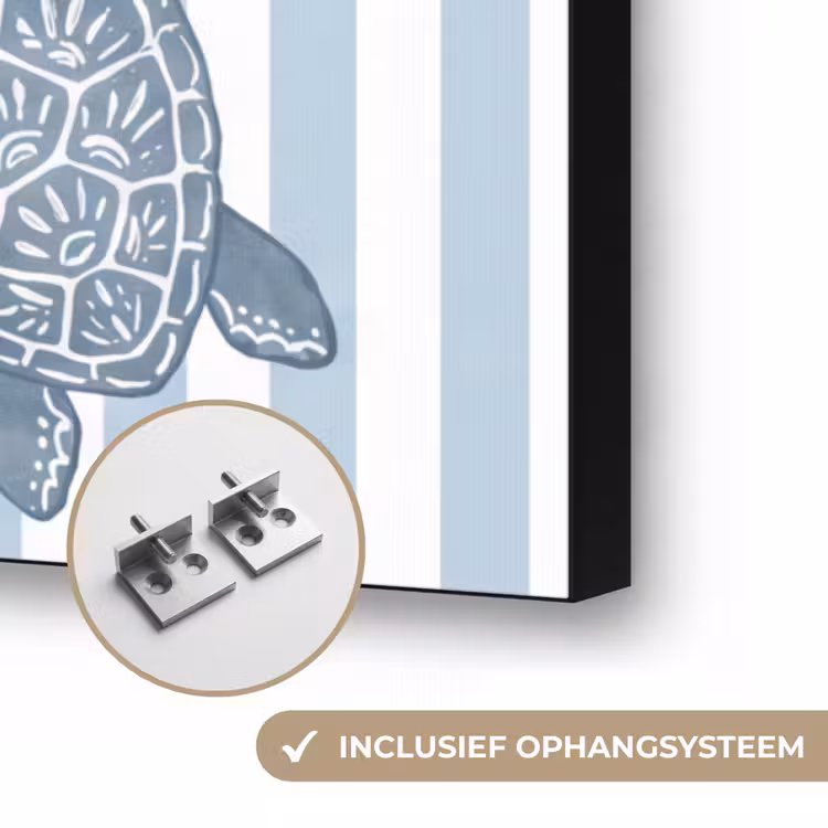 Schelp - Oceaan - Kust - Blauw - Illustratie Textielframe zwart klein -USP_ophangsysteemNL