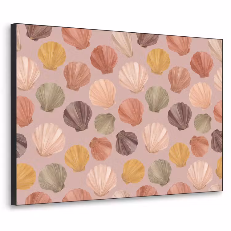 Schelp - Patroon - Zee - Aquarel - Aardetinten Textielframe zwart klein -3d