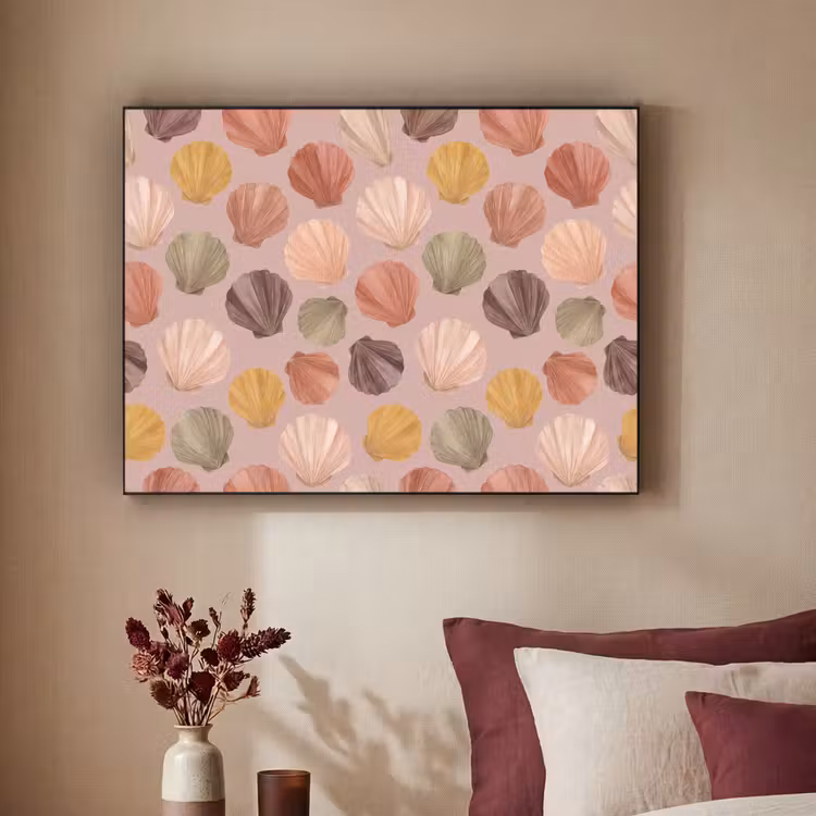 Schelp - Patroon - Zee - Aquarel - Aardetinten Textielframe zwart klein -sfeer1