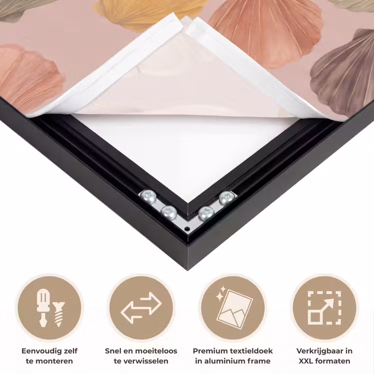 Schelp - Patroon - Zee - Aquarel - Aardetinten Textielframe zwart klein -USP_closeupNL