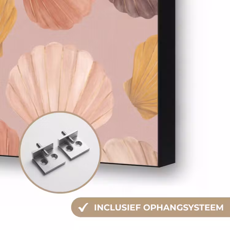 Schelp - Patroon - Zee - Aquarel - Aardetinten Textielframe zwart klein -USP_ophangsysteemNL