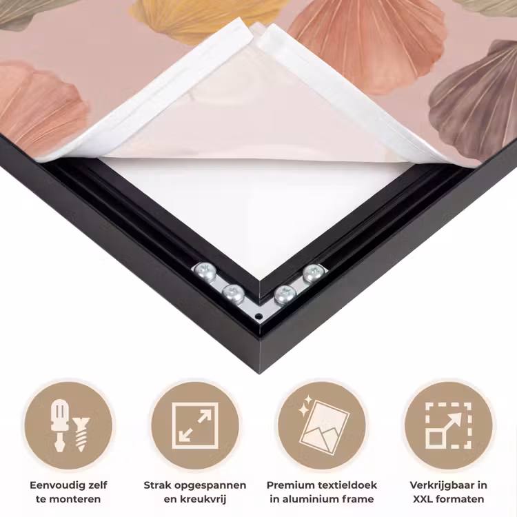Schelp - Patroon - Zee - Aquarel - Aardetinten Textielframe zwart klein -USP_feed_closeupNL