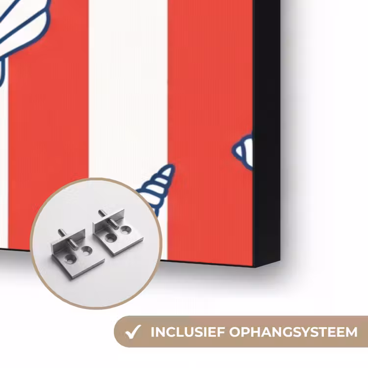 Schelp - Zeedieren - Zomer - Illustratie - Rood - Blauw Textielframe zwart klein -USP_ophangsysteemNL