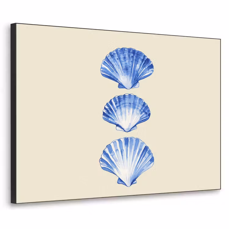 Schelpen - Blauw - Beige Textielframe - compleet frame klein -3d