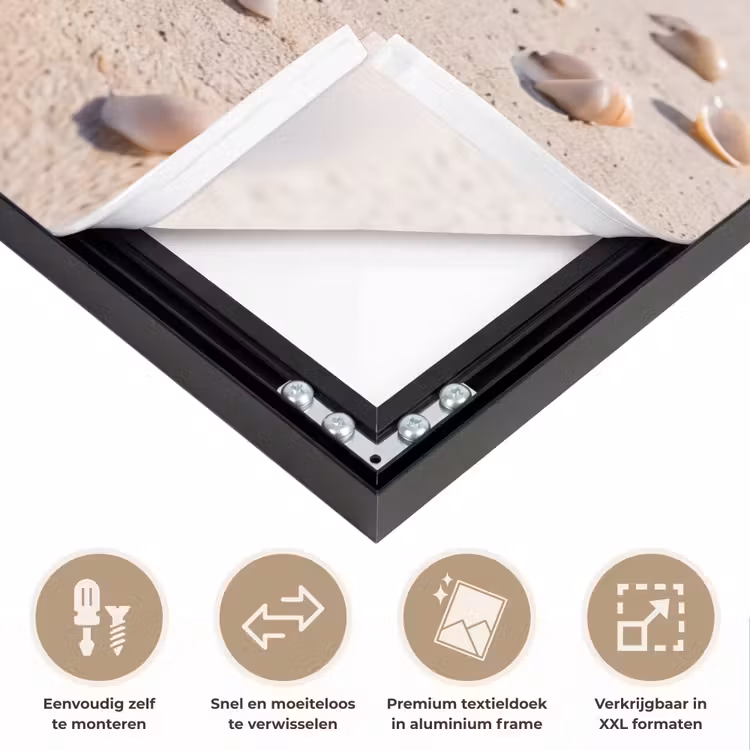 Schelpen - Strand - Natuur - Beige Textielframe zwart klein -USP_closeupNL