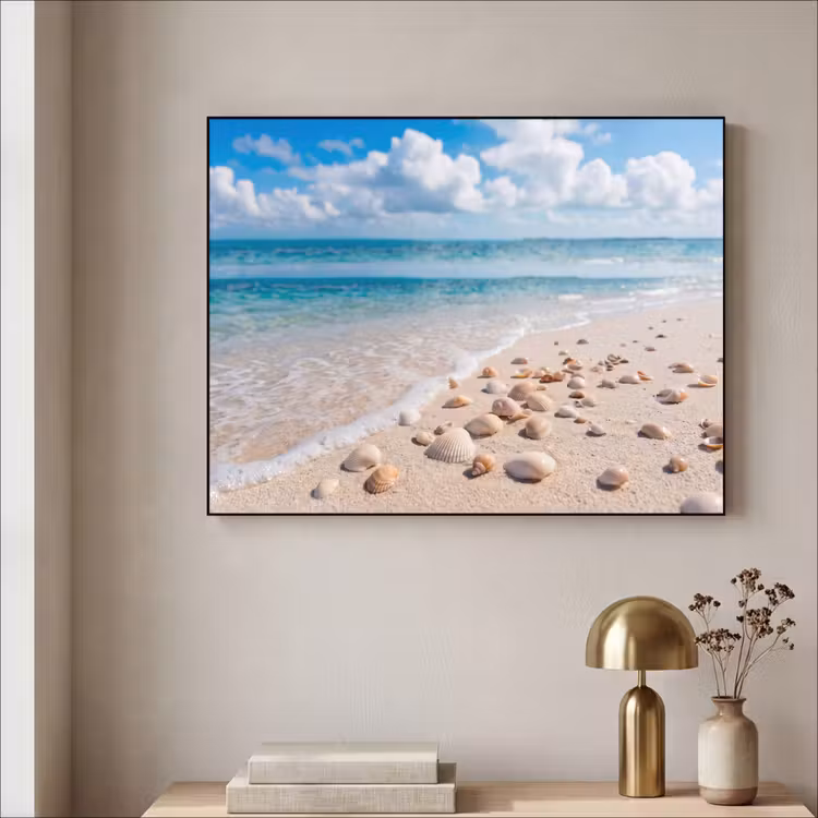Schelpen - Strand - Natuur - Beige Textielframe zwart klein -sfeer2
