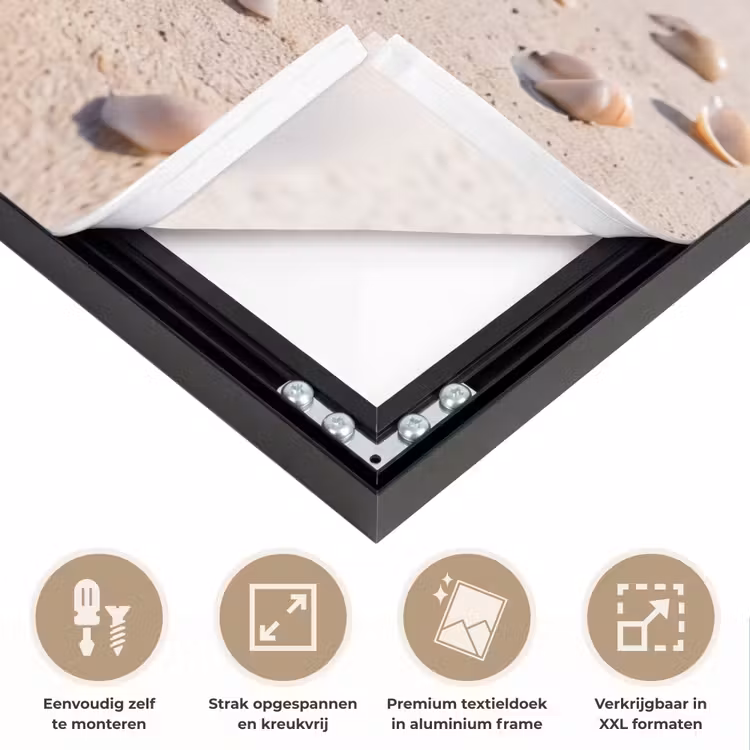 Schelpen - Strand - Natuur - Beige Textielframe zwart klein -USP_feed_closeupNL