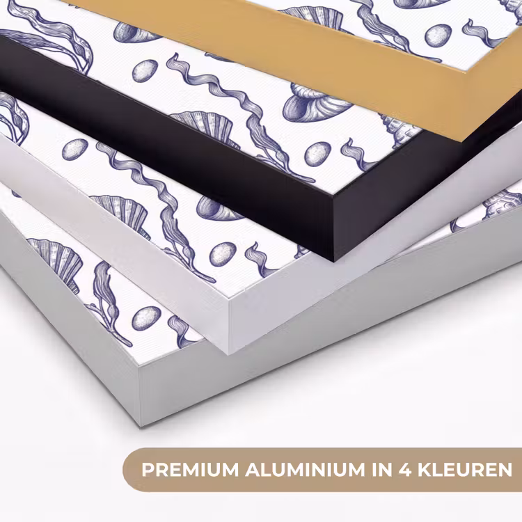 Schelpen - Zeewier - Oceaan - Illustratie - Blauw Textielframe zwart klein -USP_kleurenNL