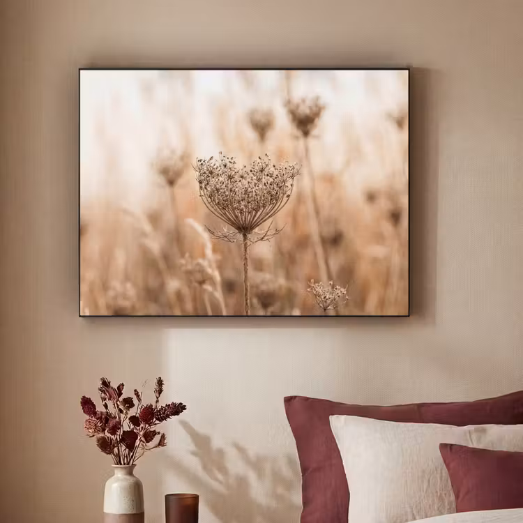 Schermbloem - Droogbloem - Winter - Beige - Minimalistisch Textielframe zwart klein -sfeer1