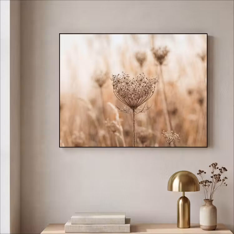 Schermbloem - Droogbloem - Winter - Beige - Minimalistisch Textielframe zwart klein -sfeer2