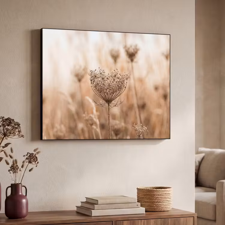 Schermbloem - Droogbloem - Winter - Beige - Minimalistisch Textielframe zwart klein -sfeer3