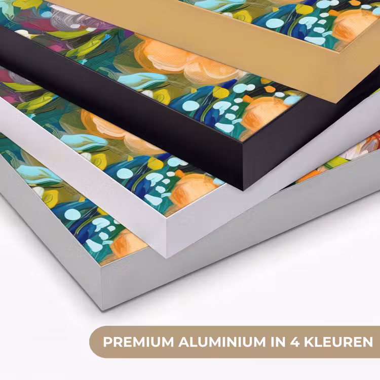 Schilderij - Olieverf - Bloemen - Regenboog Textielframe zwart klein -USP_kleurenNL