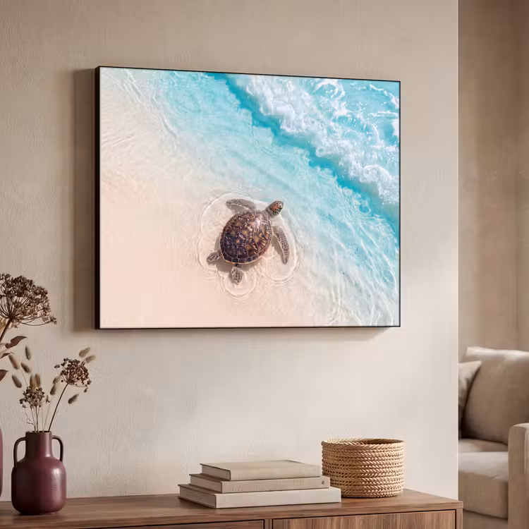 Schildpad - Helder water - Strand - Dieren - Natuur Textielframe zwart klein -sfeer3