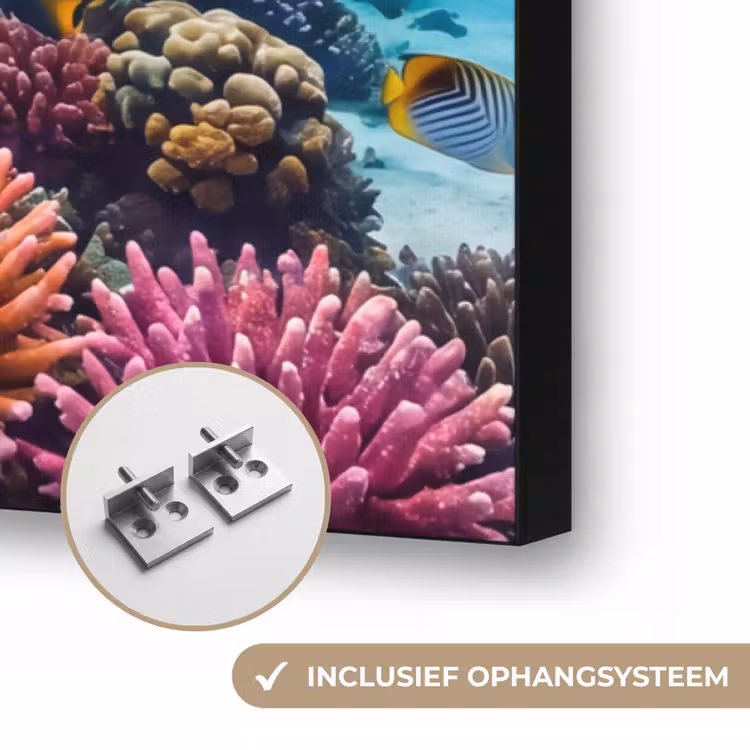 Schildpad - Koraalrif - Oceaan - Dieren - Blauw Textielframe zwart klein -USP_ophangsysteemNL