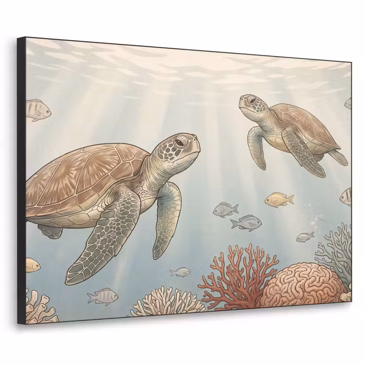 Schildpad - Onderwater - Natuur - Illustratie Textielframe zwart klein -3d