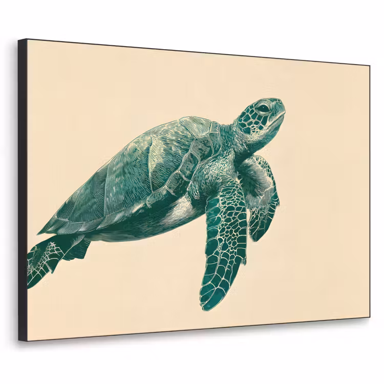 Schildpad - Sierlijk - Groen - Schild Textielframe zwart klein -3d