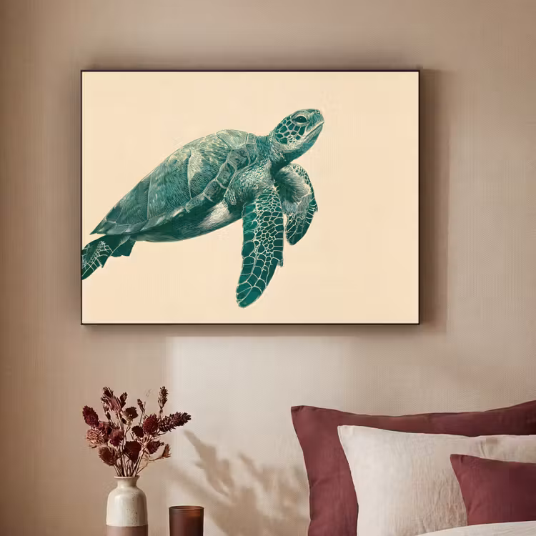 Schildpad - Sierlijk - Groen - Schild Textielframe zwart klein -sfeer1