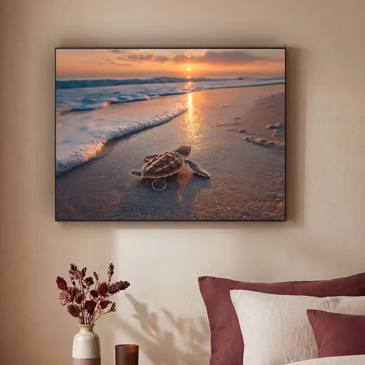 Schildpad - strand - Zonsondergang Textielframe - compleet frame klein -sfeer1