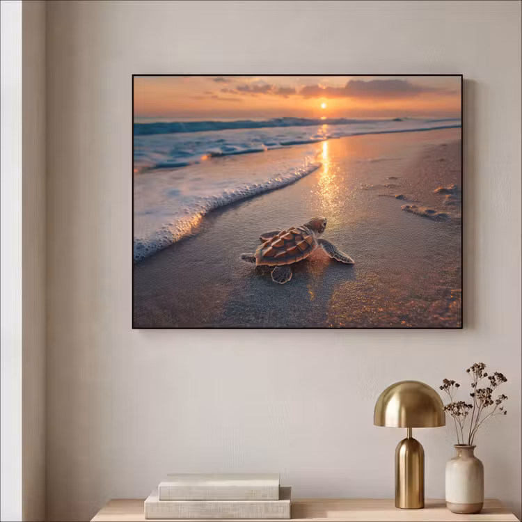 Schildpad - strand - Zonsondergang Textielframe - compleet frame klein -sfeer2