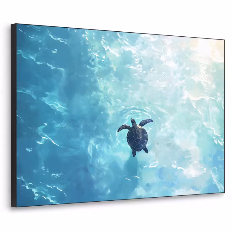 Schildpad - Zee - Blauw - Schittering Textielframe zwart klein -3d