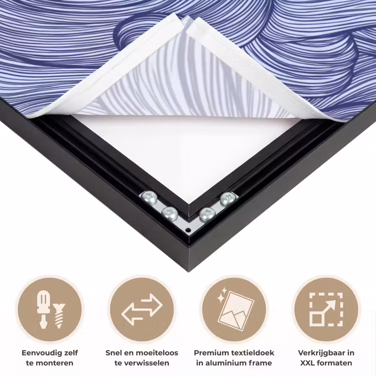 Schip - Golven - Zee - Illustratie - Blauw Textielframe zwart klein -USP_closeupNL
