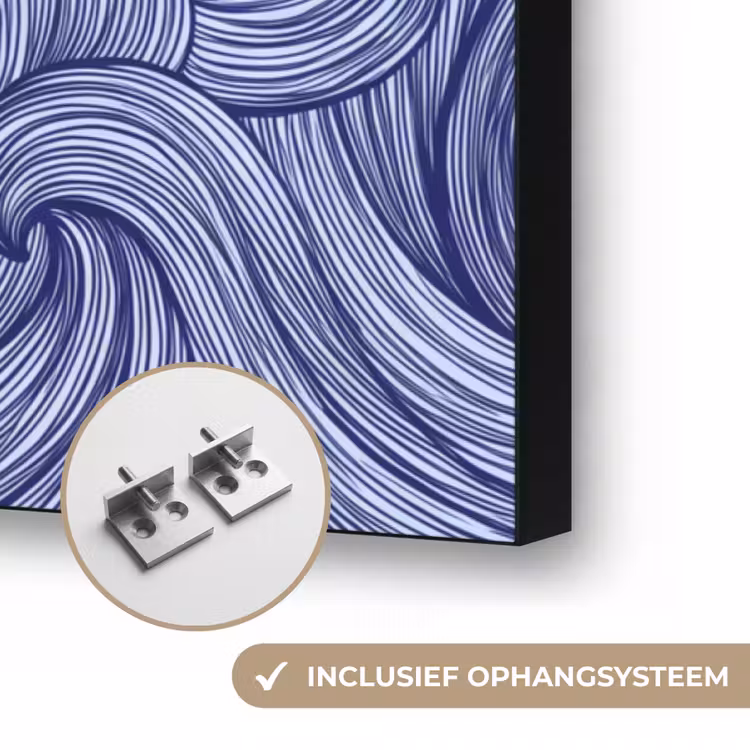 Schip - Golven - Zee - Illustratie - Blauw Textielframe zwart klein -USP_ophangsysteemNL