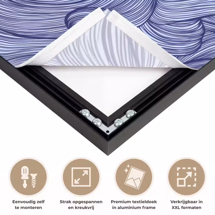 Schip - Golven - Zee - Illustratie - Blauw Textielframe zwart klein -USP_feed_closeupNL