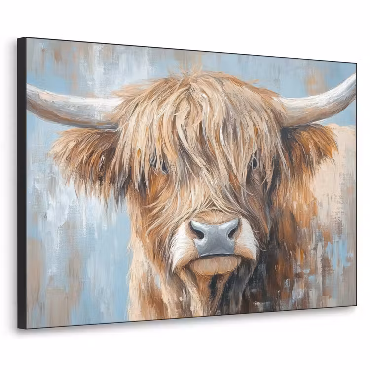 Schotse hooglander - Dieren - Koe - Street art Textielframe - compleet frame klein -3d