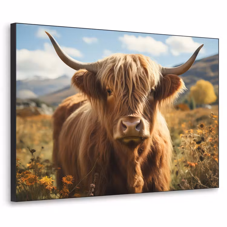 Schotse hooglander - Dieren portret - Natuur - Dier Textielframe zwart klein -3d